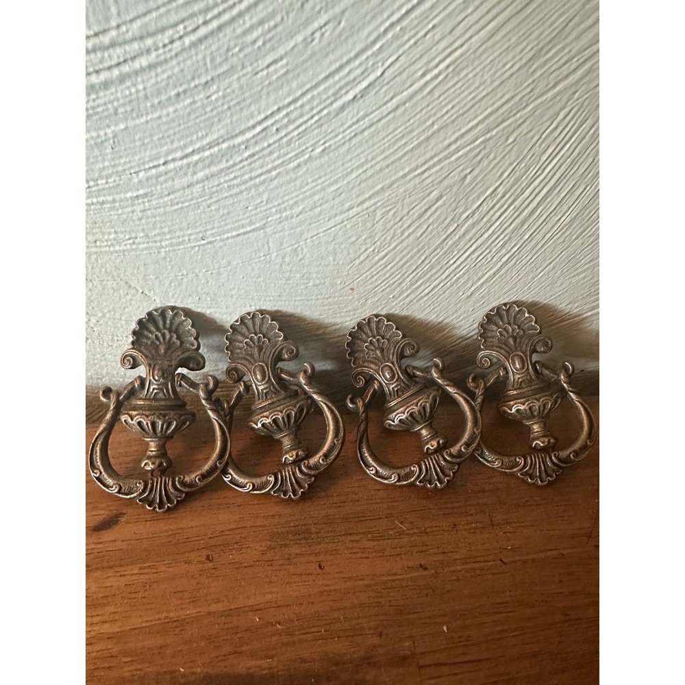 Antique Drop Ring Drawer Pulls Handle Furniture Hardware Cast Brass - Lot of 4